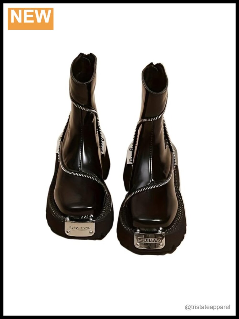 Chic Square-Toe Ankle Boots with Platform Heel - Zip-Up Design